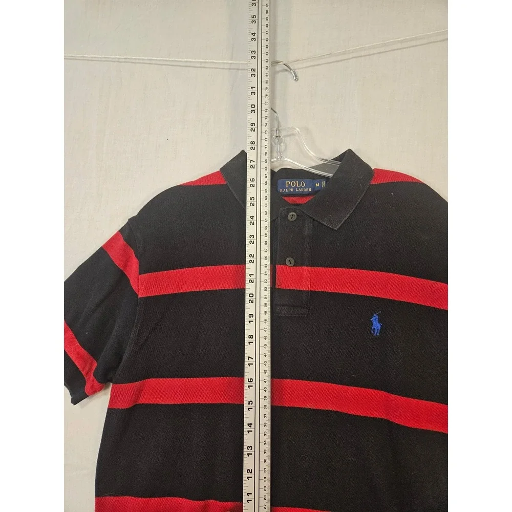 Polo Ralph Lauren Mens Medium Black Red Striped Short Sleeve Polo Shirt #2373